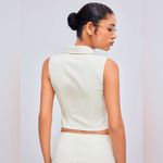 Cider NWOT Woven Collar Solid Zipper Tank Top Beige | TAGS CUT OUT SEE NOTES Photo 4