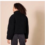 Black Teddy Fleece Cropped Puffer Jacket Stand Collar Relaxed Fit Women Size M Photo 2