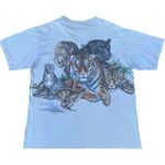 Habitat Vintage 90s  Wilderness Cheetah Lion Big Cats Nature Graphic Tan T-shirt Photo 2