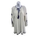 Honey Punch White Embroidered Long Sleeves Tassel Tie Tunic Dress Large Photo 5