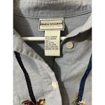 VTG Napa Valley Sz L Embroidered Band Collar Blue Chambray Shirt Blouse Peasant Size L Photo 2
