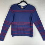 Maison Jules Crewneck Pullover Sweater Women’s Size Medium Blue Red Striped Photo 0
