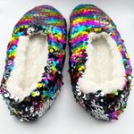 Rainbow Sequin Faux Sherpa Lined Slippers Size 5 Small Photo 2