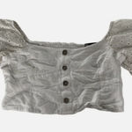ZARA Shirt Womens Large White Off Shoulder Eyelet Ruffle Sleeve Button Crop Top Photo 0