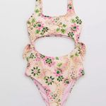 Aerie NWT Tie Cut Out One Piece Swimsuit Lip Gloss L Photo 4