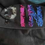 PINK - Victoria's Secret VTG Pink Victoria’s Secret Fold Over Spell Out Sequin Capri Leggings Black Sz M Photo 4