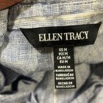 Ellen Tracy  Top Size M Blue White Stripe 100%‎ Linen Button Down Sleeveless Tank Photo 2