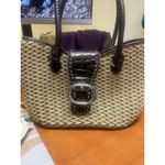 Brighton Croc Emboss Leather Woven Straw Shoulder Bag Handbag Studded Buckle Photo 2