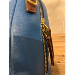 Fossil Vintage  Blue Leather Satchel Crossbody Bowling Bag Key Charm Brown Strap Photo 11