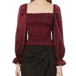 Reformation Chamomile Puff Sleeved Silk Satin Top Blouse Plum Burgundy Size XS Photo 0