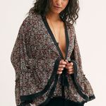 Free People  Lola Sheer Floral Kimono Lace Trim Tie Front Size Large Photo 1