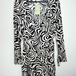 H&M  Women's Mini Faux Wrap Dress Medium Front Slit L/S Swirl Pattern Hippie Photo 7