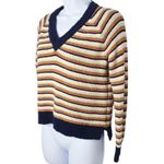 Madewell Blue Cream Orange Striped Long Sleeve V Neck Chunky Knit Sweater XXS Photo 3