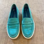 Manolo Blahnik Turquoise Suede Penny Loafers Women’s 39.5 Slip On Italy Photo 1