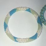 Lot of 2 Blue & Green Seed Bead Beaded Boho Mesh Rollover Bracelets Photo 3