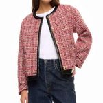 English Factory Tweed Blazer SMALL Boxy Boucle Faux Leather Trim Clueless $210 Photo 0