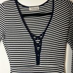 Adara blue and white horizontal striped tight fitting above the knee dress Photo 1