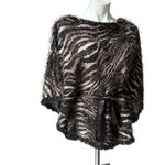 Alberto Makali Vintage 90s Shaggy Zebra Boatneck Poncho Sweater, Sz S/M Photo 4