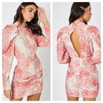 In The Style Lorna Luxe Balloon Sleeve Drape Mini Dress Pink Cream Women's 8 Photo 10