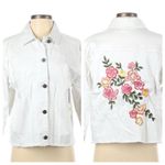 Rafaella  Weekend floral Embroidery white denim 3/4 sleeved jacket sz Large Photo 1