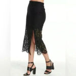 Chaser NWT  Black Lace Slip Midi Skirt with Slit Size Medium ~ Trending Fall 2025 Photo 1
