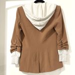 Cinq à Sept Cinq a Sept Khloe Hooded Blazer Womens 2 Tan Camel Jacket Knit Sleeve Hoodie Photo 6