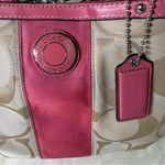 Coach  signature stripe framed carryall khaki satchel with pink leather trim Photo 7