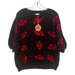 Bibi Football Game Day Short Sleeve Sweater Womens Large Black Red Preppy Casual Photo 0