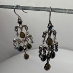 Vintage Chandelier Earrings Silver Tone Green Blue‎ Dangle Drop Women's Jewelry Photo 3