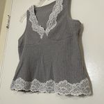 y2k Gray lace trim vneck knit cropped top size US medium Photo 1