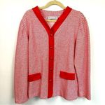 Vintage Womens L Red & White Striped Varsity Cardigan Preppy Nautical Coastal Size L Photo 0