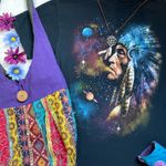 Vintage Native American chief cosmic galaxy smoke graphic short sleeve tee Black Photo 11