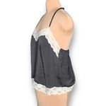 FT Black Satin Camisole Ivory Lace Trim Adjustable Spaghetti Strap Large Top Photo 2