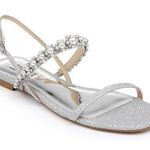 Badgley Mischka  Natalee Silver Flat Sandal Bridal Wedding Prom 9 Crystal Pearl Photo 0
