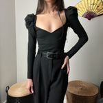 Amanda Uprichard  black cinderella puff sleeve sweetheart fitted blouse top Photo 4