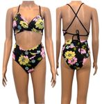 VS Pink S/M wrap criss cross high waist floral bikini set SW2 2847 Black Photo 1