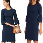 J. McLaughlin Elle Sheath Dress Women's 4 Navy Scalloped Hem Bell Sleeves Career Photo 1