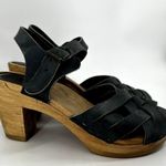 No. 6 Jane Huarache Platform Clog Leather Peep Toe Ankle Strap Midnight Black 6 Photo 2