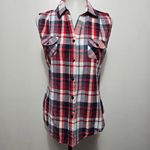 Fashion Web Red & Black PlaidSleeveless High Low Cotton Button Down Size Medium Photo 1