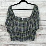 BP NEW Plaid Navy and Yellow Puff Sleeve Plus Size Crop Top, NWT, Size 2X Photo 4
