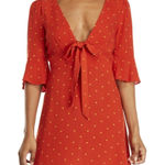 Free People All Yours Mini Dress Women’s Size 2 Flame Orange Polka Dot Tie Front Photo 0