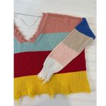 Fox + Hawk Color Block Cropped Distressed Stripe Sweater Multicolor Size S Red Photo 3