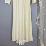 Vintage 1970s Wedding Dress Lace Belt Long Veil Handmade Cream Pale Yellow Retro Photo 13