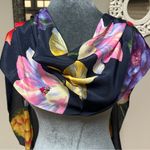 Navy blue large flower floral print echo scarf neck tie belt headband oblong Photo 3