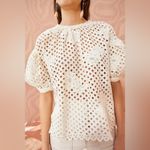Ulla Johnson Grace Top Pearl White Eyelet Floral Applique Puff Sleeve Size 6 Photo 2