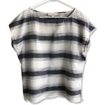 Loft ⭐️ White and Denim Blue Textured Striped Lightweight Cotton Blouse Photo 0