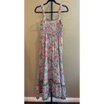 easel Size S Los Angeles Blue Floral Contrast Wavy Trim Maxi Dress Photo 3