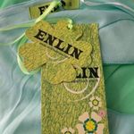 Enlin Deep V Lace Chiffon Mini Dress S Green Cap Sleeve Lined Zip NEW Photo 7