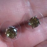 Peridot Color Simulated Diamond Sterling Silver Stud Earrings Photo 1