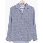 NWOT Frank & Eileen Shirt Small Eileen Linen Swallow Tail Bird AOP Print Navy Blue Photo 2